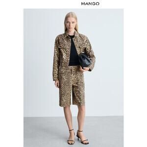 NEW! MANGO Leopard Print High Waist Bermuda Shorts in BROWN (8)